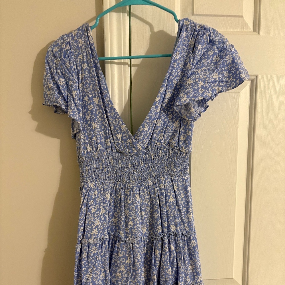Mini blue dress with ties in back